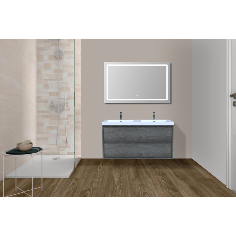 Ensemble de meuble-lavabo double mural 48 po Wittig, Chêne fumé