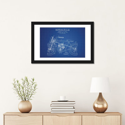 " Arthur H.W. Yordi Motorcycle Patent Sketch (Blue Grid) " by Aged Pixel