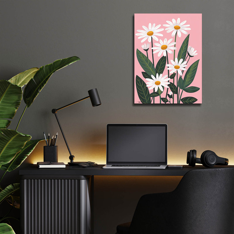 «Marguerites blanches sur fond rose» par Momart, art mural en verre acrylique, 24 po x 36 po, H 16 po x l 12 po x P 0,13 po