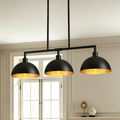 Luminaire suspendu industriel à 3 lumières avec abat-jour dôme métallique 35,43 po