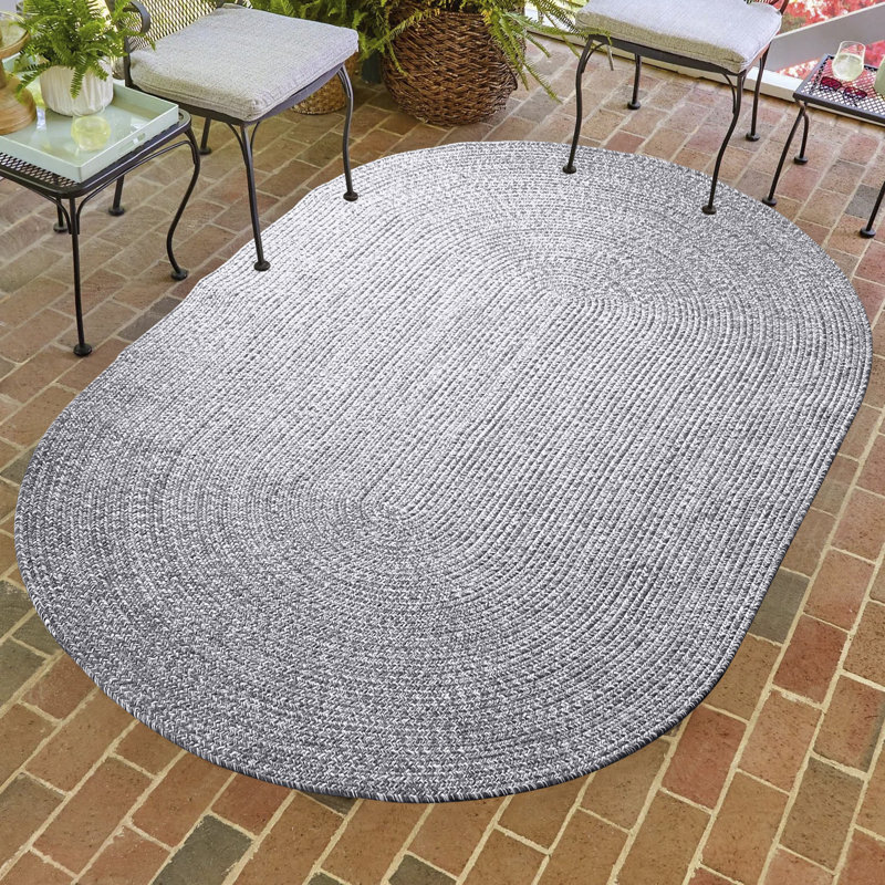 Ulmer Braided Reversible Two-Tone Indoor Outdoor Runner or Area Rug, Oval 4' x 6'