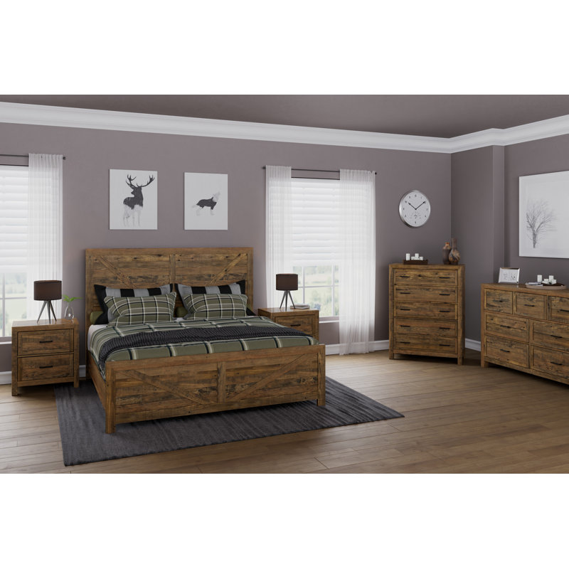 Goichi Rustic Pine 5-Piece Bedroom Set with Bedframe, Nightstands (2), a Dresser, and a Chest, King