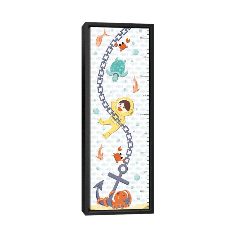 « créatures of the sea growth chart »-impression sur toile tendue, H 36 po x l 12 po x P 1,5 po, Toile avec cadre noir