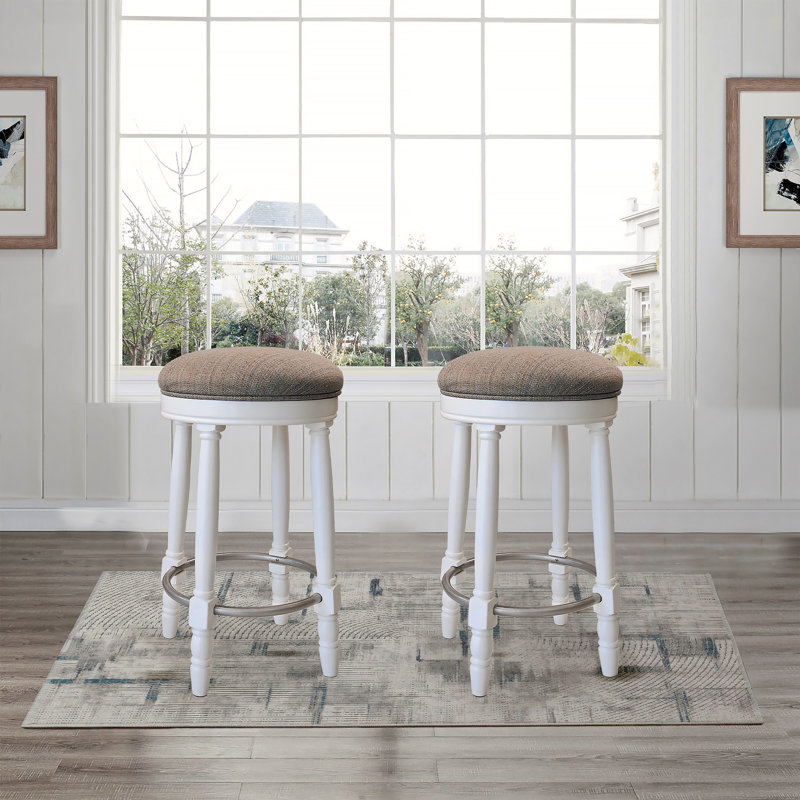 Bar Stools Set Of 2, 26" Counter Height, 360° Swivel Wooden Barstool With Fabric Upholstered Seat For Kitchen, Dining, And Living Room