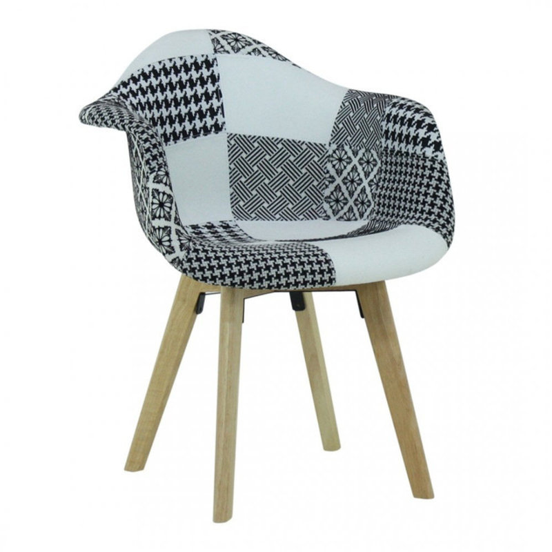 Caden Fabric Upholstered Back Side Chair in Black/White | Solid Wooden Legs, 1