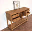 Console rustique en bois massif avec 4 tiroirs et tablette ouverte