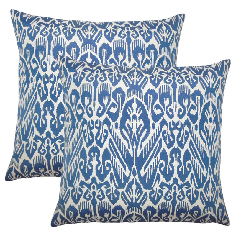 Ikat Feather Reversible Throw Pillow, Indigo