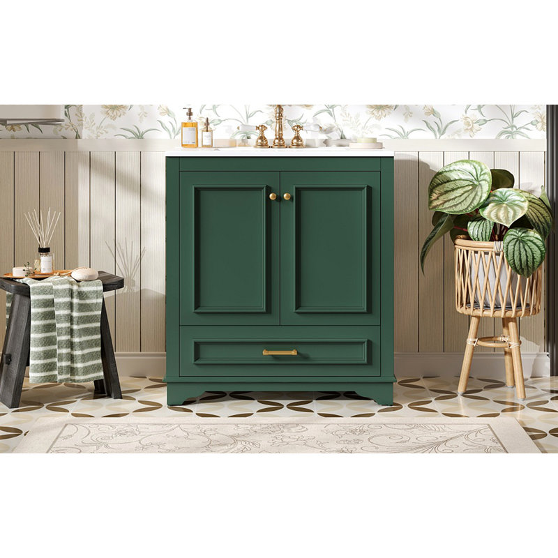  30" Luxurious Bathroom Vanity With Ceramic Sink Bathroom Vanities Cabinet Bathroom Storage Cabinet, Green