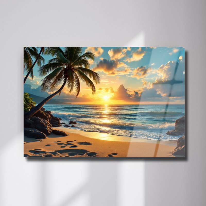 Plage, paysage marin en verre trempé - art mural plage côtière, H 12 po x l 16 po
