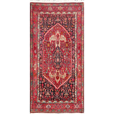 Antique One-of-a-Kind 4'2" X 8'9" 1910s Runner Wool Area Rug in Red