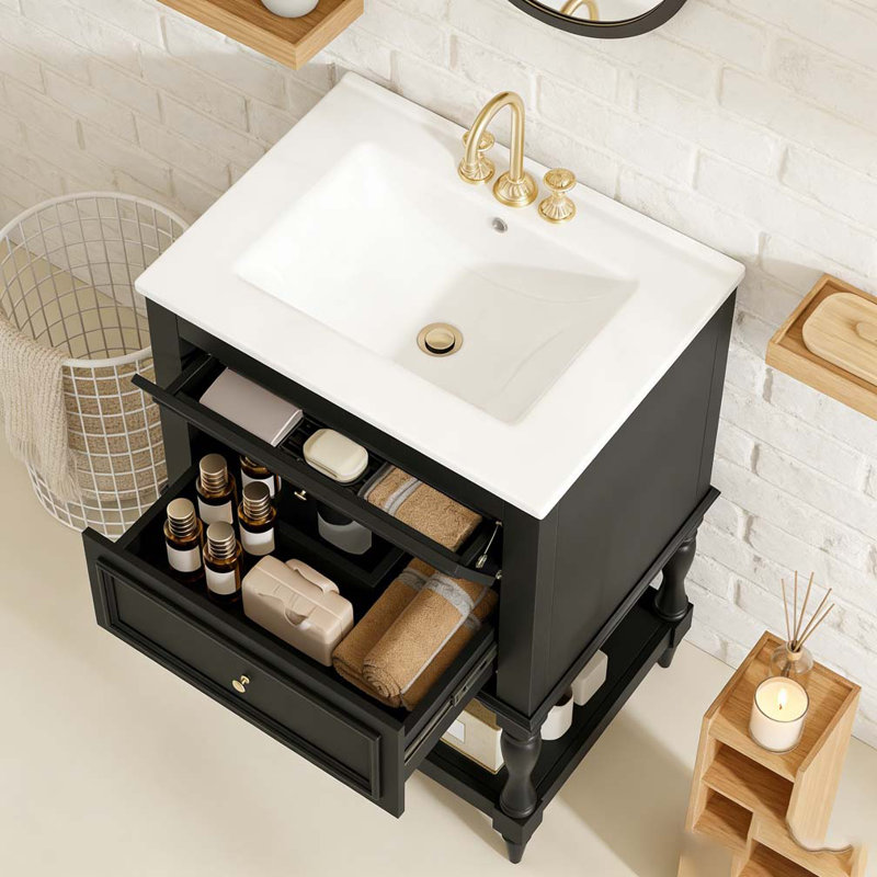 24'' Bathroom Vanity with Ceramic Sink, Black