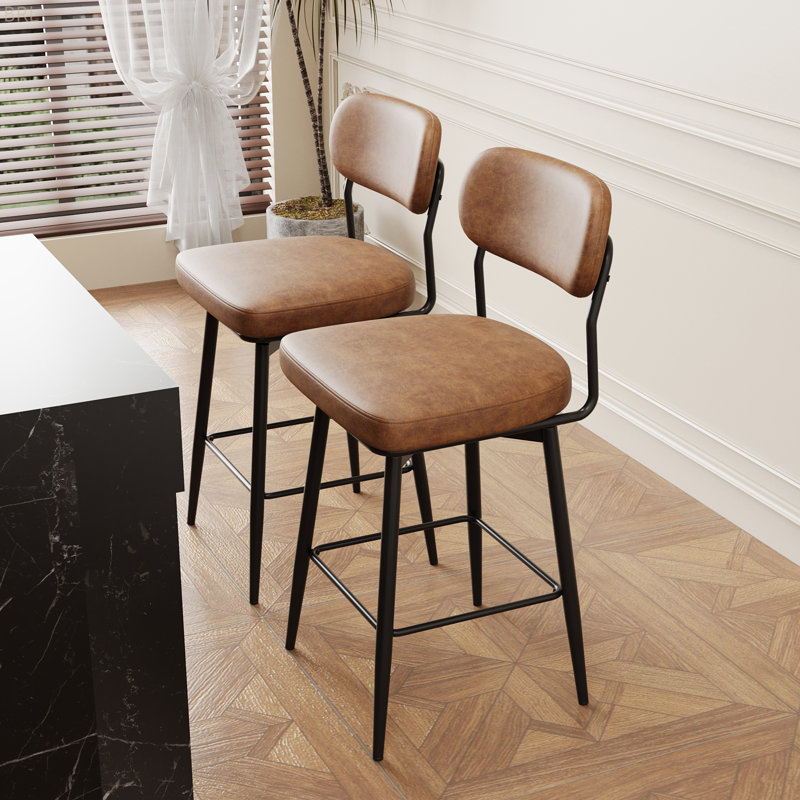 Ensemble de 2 tabourets de bar rotatifs à 360 ° avec tabourets de bar avec coussins en cuir et supports en fer, convenant à divers endroits tels que les cuisines, les restaurants, les bureaux, etc.