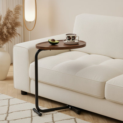 C-Shaped End Table with Round Top, Slide Under Sofa Coffee Table, Snack Table