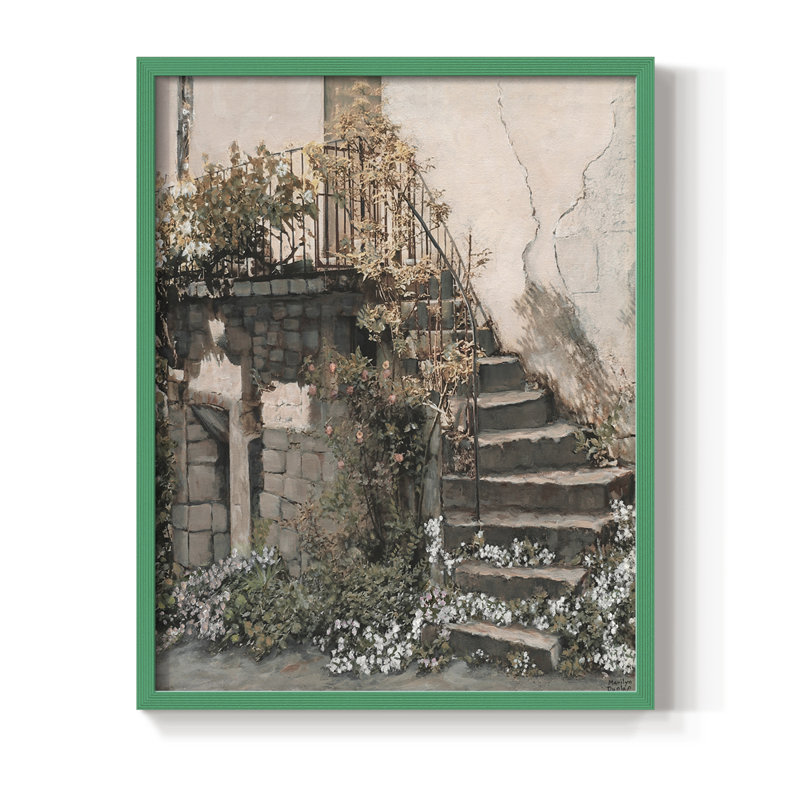 Escaliers Gracieux, reproduction encadrée - bois massif, H 30 po x l 24 po, Vert