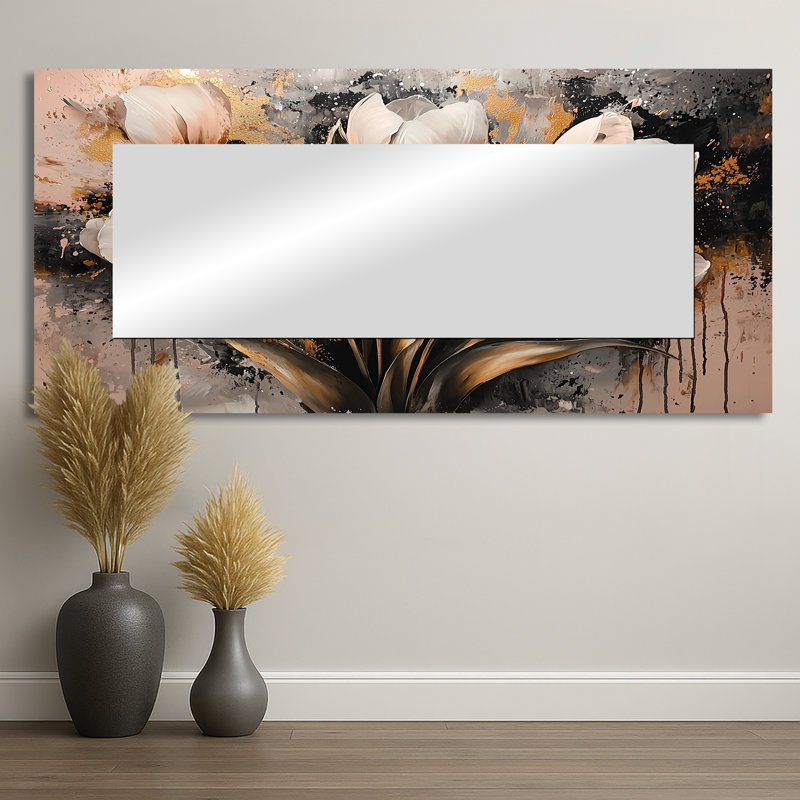 «Pink Gold Morning Tulips I», art mural miroir décoratif floral, imprimé sur métal, 28 po x 60 po
