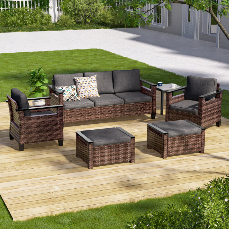 Ensemble de canapé de patio en rotin 6 pièces PE, ensemble de conversation de mobilier d'extérieur toutes saisons avec table basse, canapé modulaire robuste pour terrasse avec jardin et terrasse