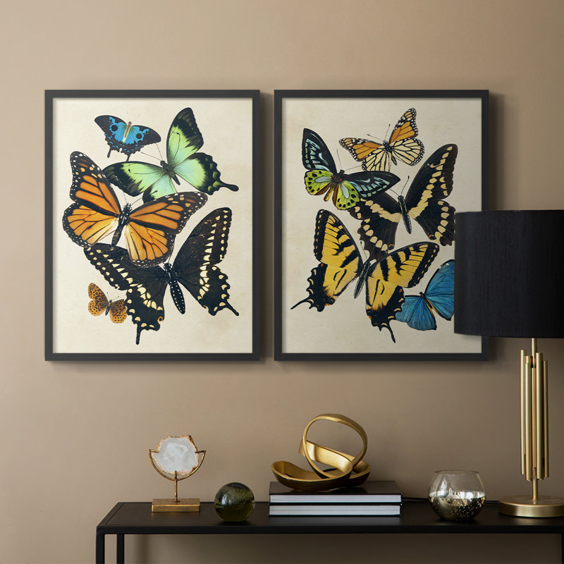 «Collage Butterflies I-Premium», reproduction encadrée prête à accrocher - aucun clou requis - aucun clou requis