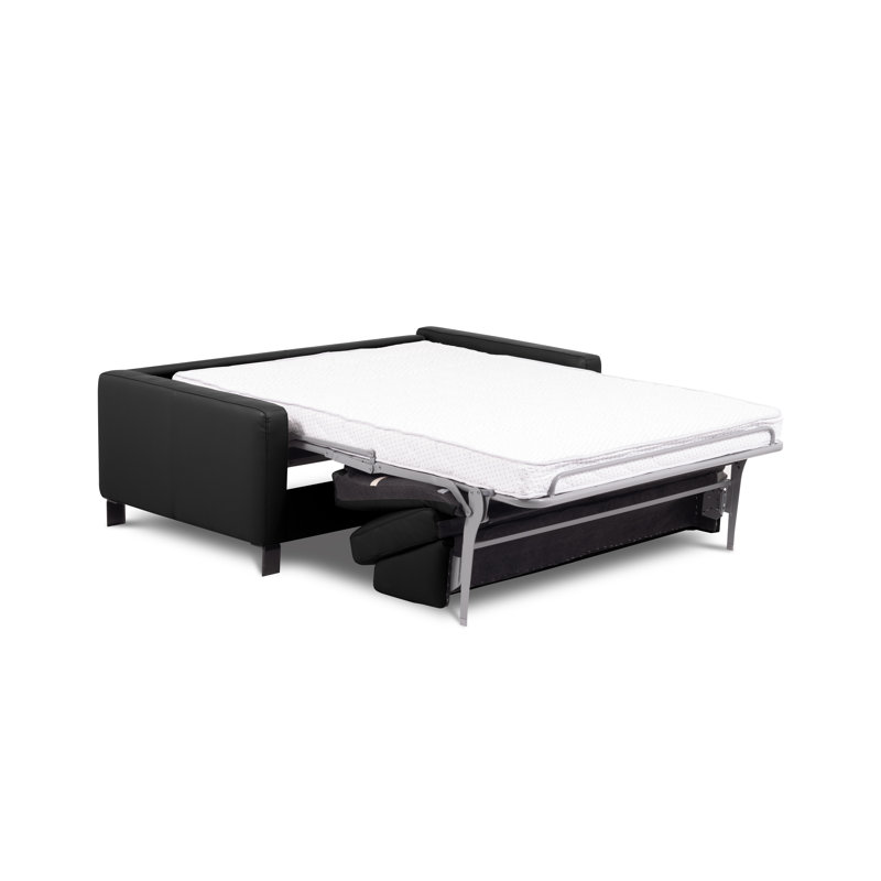 Najmul Genuine Leather Foldable Sofabed with Mattress, Black