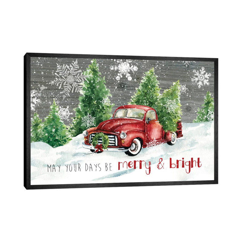 Merry And Bright Christmas Truck by Carol Robinson - Print on Canvas, 152.5 cm H x 101.5 cm W, Black Framed Canvas