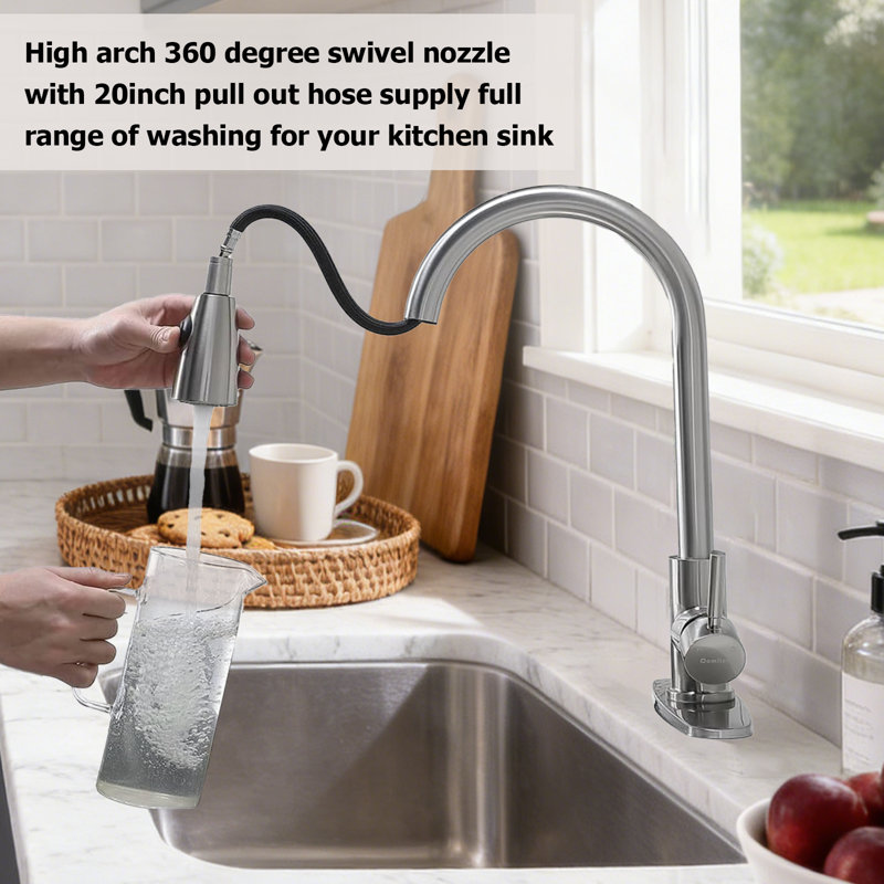 Brushed Nickel Kitchen Faucet With Pull Down Sprayers, Brushed Nickel