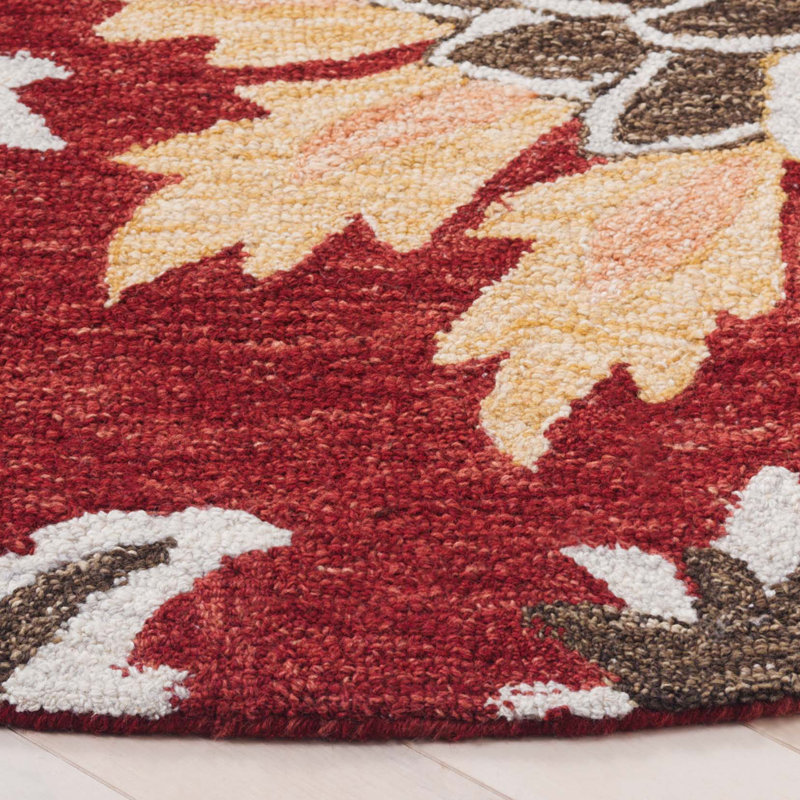 Jardin Handtufted Wool Cotton Floral Rug in Red/Orange, Round 6'