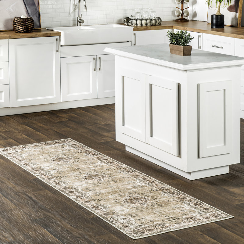 Paisley SpinClean Machine Washable Faded Floral Border Medallion Area Rug, Runner 2' 6" x 8'
