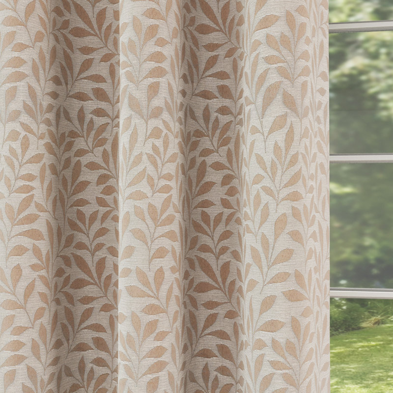 Sherwood 100% Blackout Thermal Jacquard Leaf Design Curtains with Eyelet Header (PAIR), Natural, 117cm Width x 183cm Drop