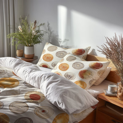 Geometric 3 Pcs Bedding Set - Contemporary Boho Boho Circle Duvet Cover And Throw Pillow Set
