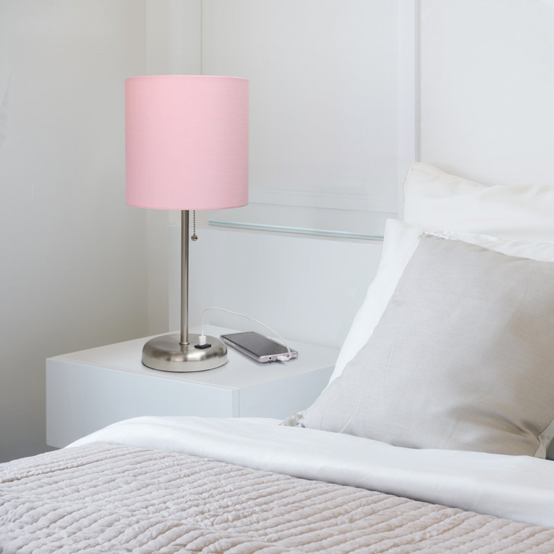 Delp Metal USB Table Lamp, Light Pink, Silver, Yes