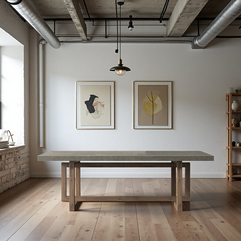 Bureau rectangulaire en bois massif imitation ciment