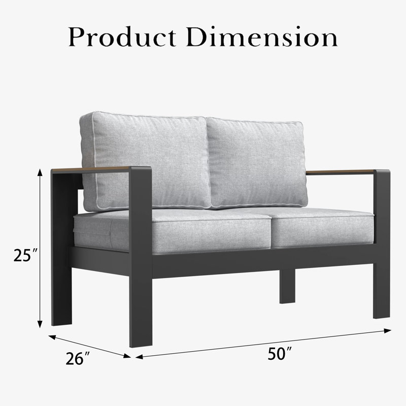 127cm Wide Patio Sofa with Cushions, Light Grey