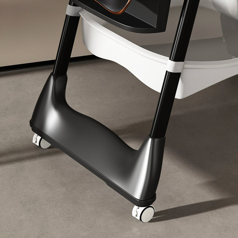 Chaise haute ajustable pour enfants de 0 à 6 ans, avec tablette double amovible, système d'alimentation à 5 niveaux, ceinture et roulettes silencieuses verrouillables, noire.