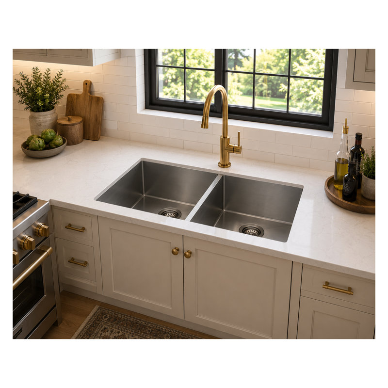 34" Zero Radius Double Equal Bowl Undermount Sink