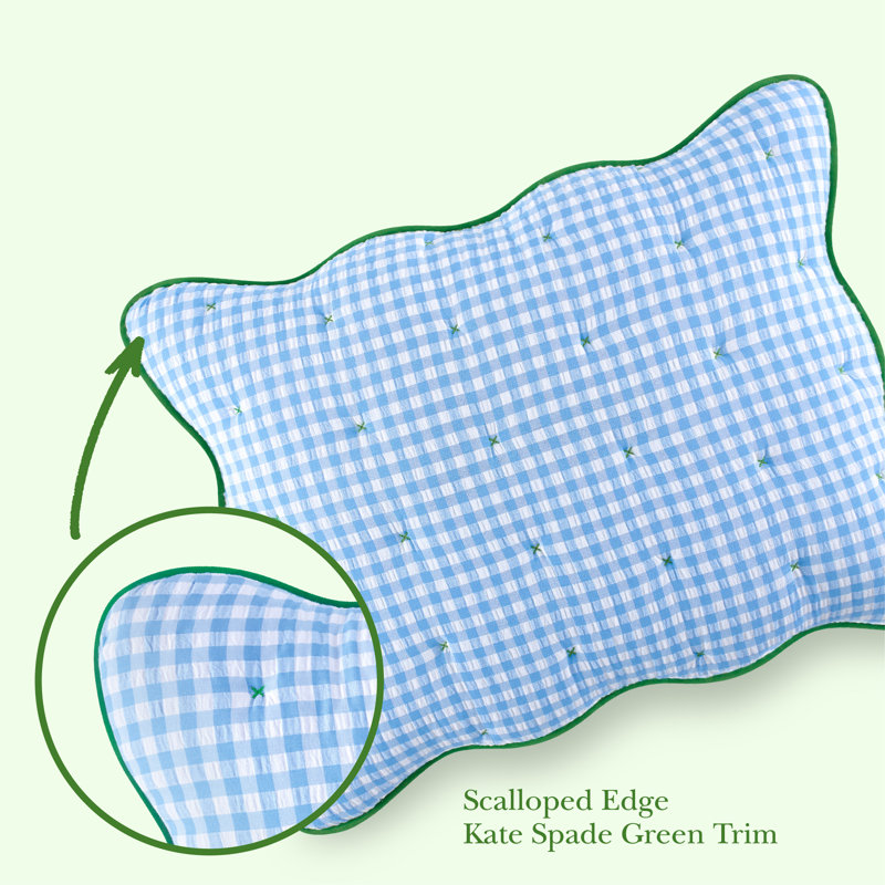 kate spade new york Joyful Gingham 2-Piece Twin Quilt Bedding Set, Poly-Cotton Blend Reversible Cover, All Season Warmth Bedding, Machine Washable, Windy Blue
