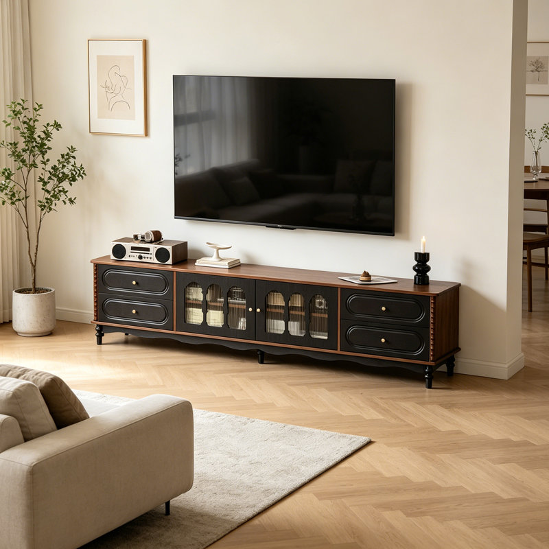 Grand meuble télé en bois avec rangement, H 22,83 po x L 86,61 po x l 15,74 po