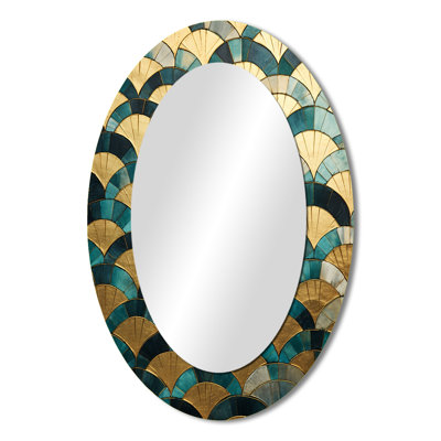 Emerald And Golden Arches IV - Modern Oval Wall Mirror