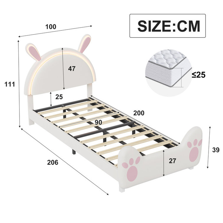 Cartoon Rabbit Children's Bed with LED Lights