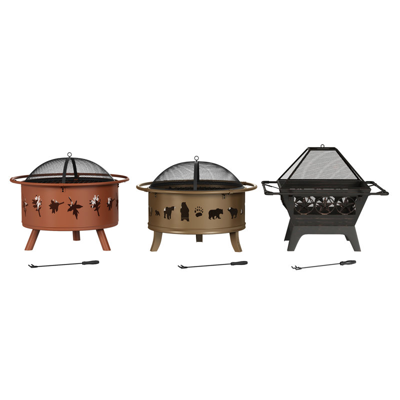Antique Gold 32-Inch Steel Fire Pit Table with Bear Cutouts