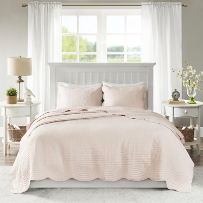 Courtepointe réversible Blush pour très grand / très grand lit - Bord festonné, microfibre, 90% coton, rembourrage