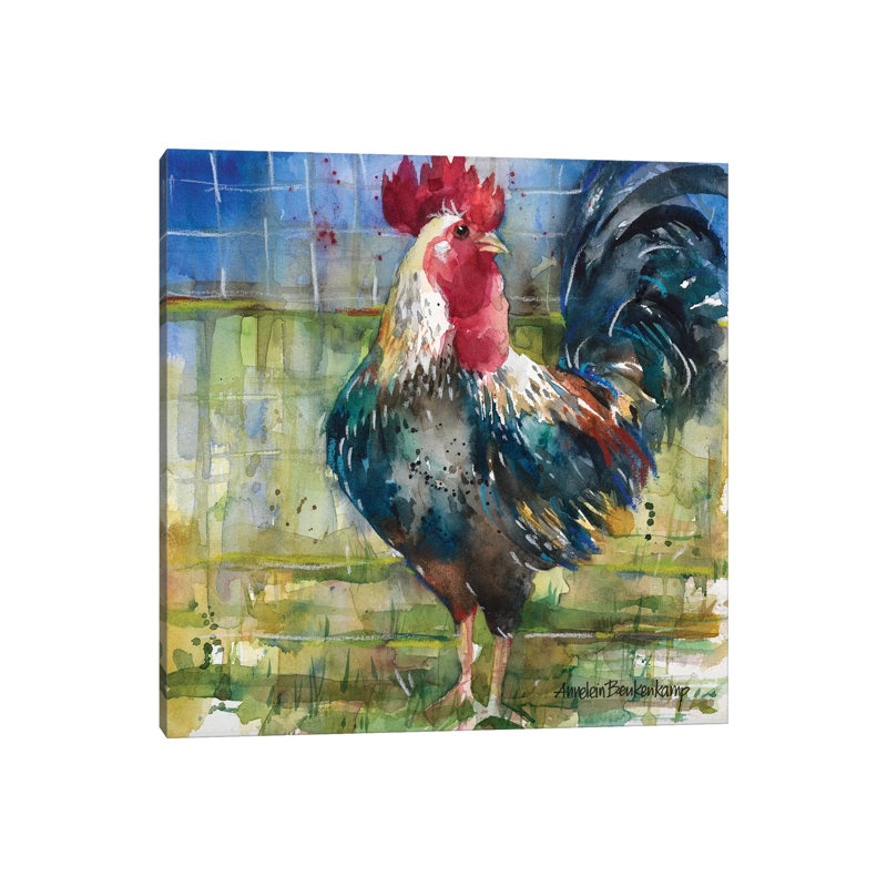 Fenced Fowl 1 Piece Wrapped Canvas Painting, 66.04 cm H x 66.04 cm W x 3.175 cm D