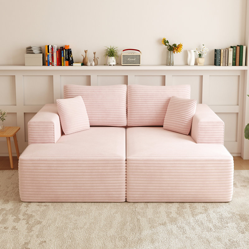 Canapé-lit rembourré avec assise profonde en velours côtelé Compression, Rose