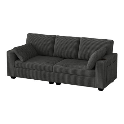 Canapé en velours côtelé l 82 po avec porte-gobelets, poches de rangement et ports USB - canapé noir