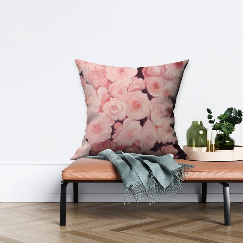 Pink flower field - 26"x26" Throw pillow - Poly twill - Print on demand