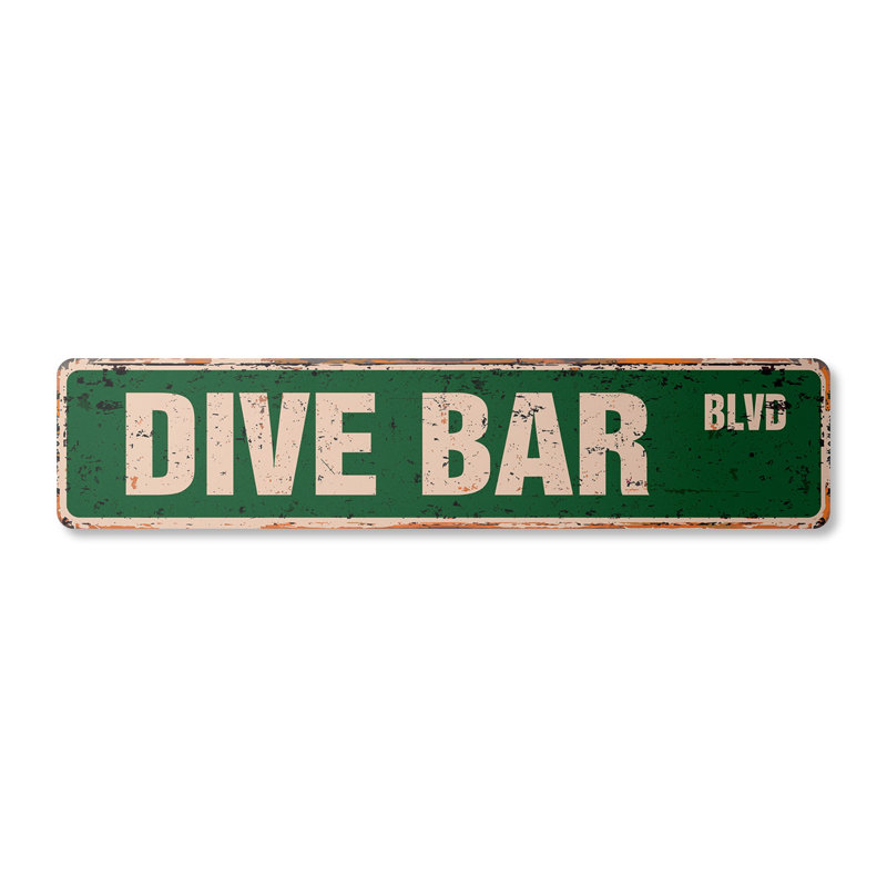 Plaque de rue Dive Bar en plastique robuste 7 po x 30 po, H 7 po x l 30 po x P 0,1 po, Vert/blanc