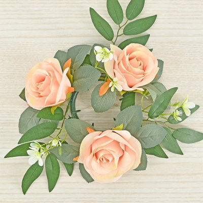 Rose Candle Wreath Artificial Silk Flower Ring Leaf Candle Wreath Wedding Valentine Day Party Table Candlestick Decorations