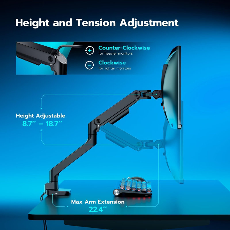 Ultrawide Monitor Desk Arm with USB A/C for 17 to 49 Inch Screen, Black