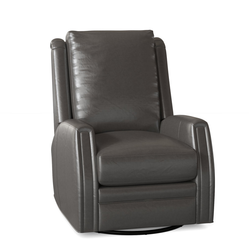 Lockhart Recliner, Swivel Glider with Manual Recline & Inside Release, No Nailhead, Alpine Dark Grey Genuine Leather