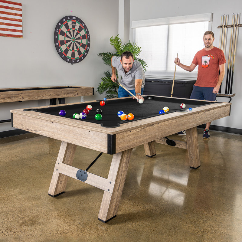 Table de billard GoSports 7 pi avec finition en bois rustique - Table de billard moderne - Accessoires inclus, Brun, Noir