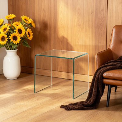 Table d'appoint Bent en verre trempé transparent, table de bout moderne en U transparente pour le salon