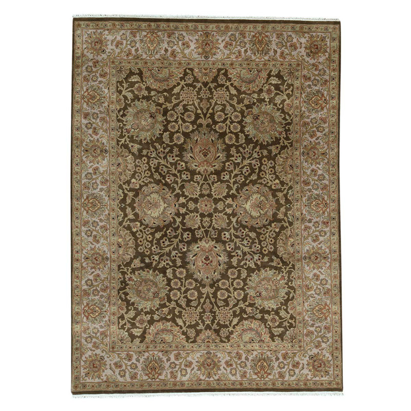 Tapis brun / beige / ivoire / gris noué à la main